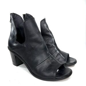 Ego Trip Black Leather Peep Toe Booties | 39